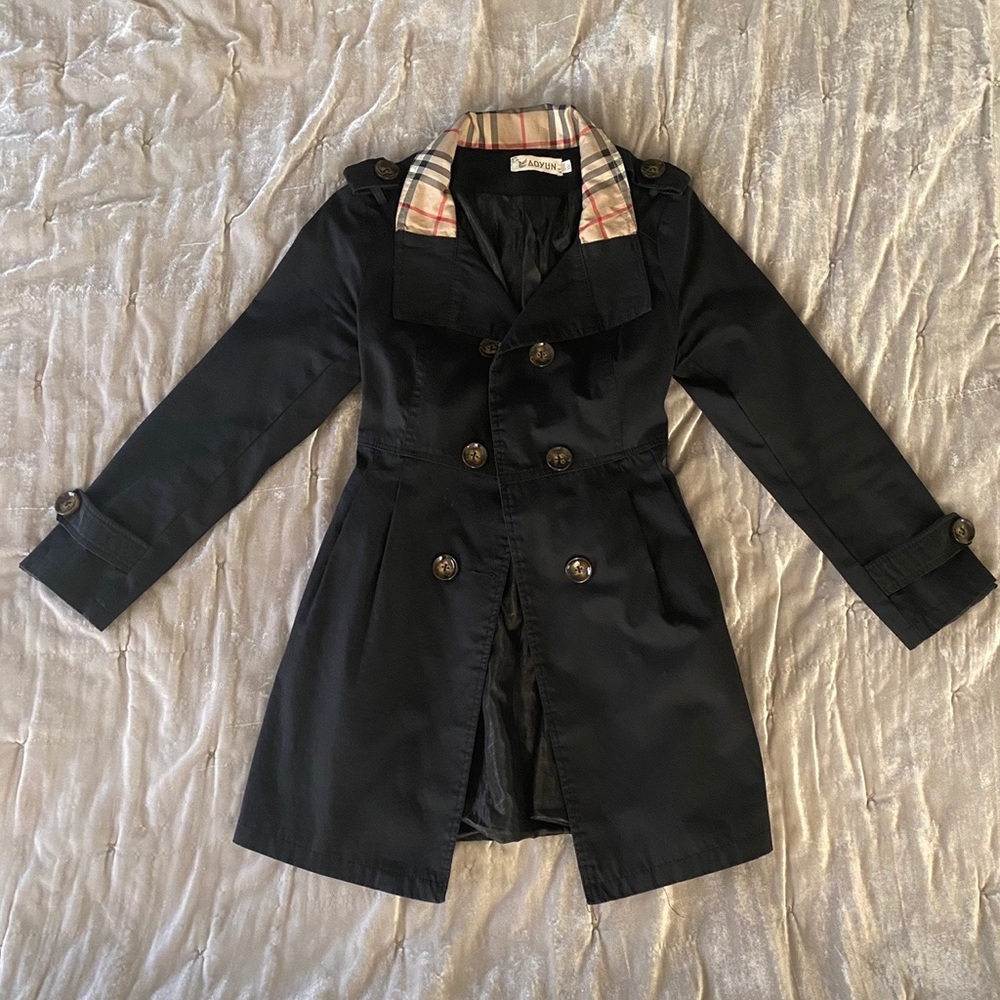 Nova Check Neckline Black Trenchcoat